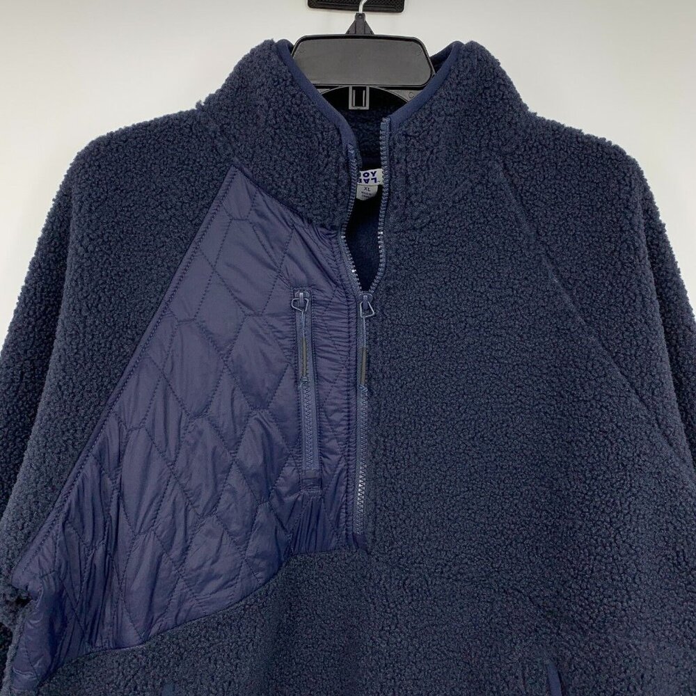 JoyLab Pullover Navy Blue 1/2 Zip Sweater Sherpa Mixed Media - Picture 3 of 11